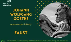 Opracowanie lektury "Faust" Johanna Wolfganga Goethego. Rzeźba przedstawia diabła i człowieka, symbolizując dylematy Fausta.