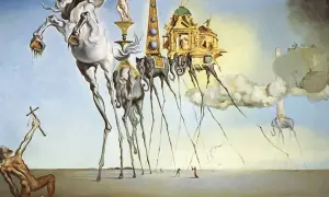 Długonogie słonie niosące budowle i koń na cienkich nogach, to klasyczny przykład surrealizmu.