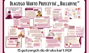 Balladyna: miejsce akcji to fantastyczne okolice Gniezna, łączące świat realny i baśniowy. Krwawa plama na czole Balladyny symbolizuje zbrodnię.