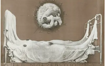 Surrealistyczne obrazy Starowieyskiego: groteskowa postać nad łóżkiem, litery R.O.Z.E.W.Z.C.I. i napis "Małe Małżeństwo".