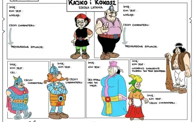 Postacie z Kajko i Kokosz Szkoła Latania: Kajko, Kokosz, Hegemon, Miluś, Jaga, Krwawy. Opis ich cech i sytuacji.