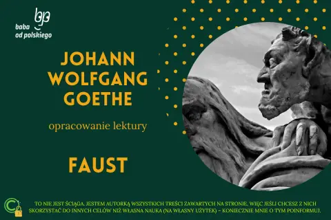 Opracowanie lektury "Faust" Johanna Wolfganga Goethego. Rzeźba przedstawia diabła i człowieka, symbolizując dylematy Fausta.