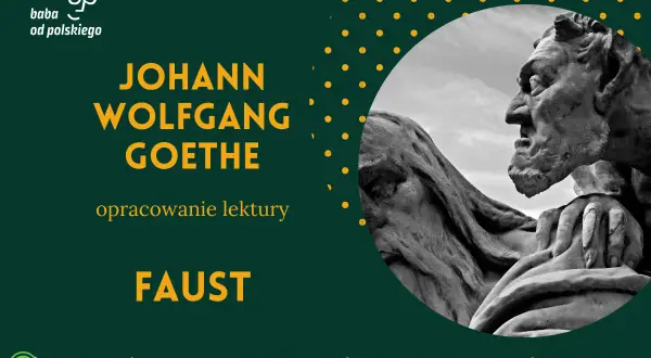 Opracowanie lektury "Faust" Johanna Wolfganga Goethego. Rzeźba przedstawia diabła i człowieka, symbolizując dylematy Fausta.