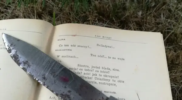 Nóż na kartach "Balladyny" sugeruje, dlaczego Balladyna zabiła Alinę – z zazdrości i żądzy władzy.