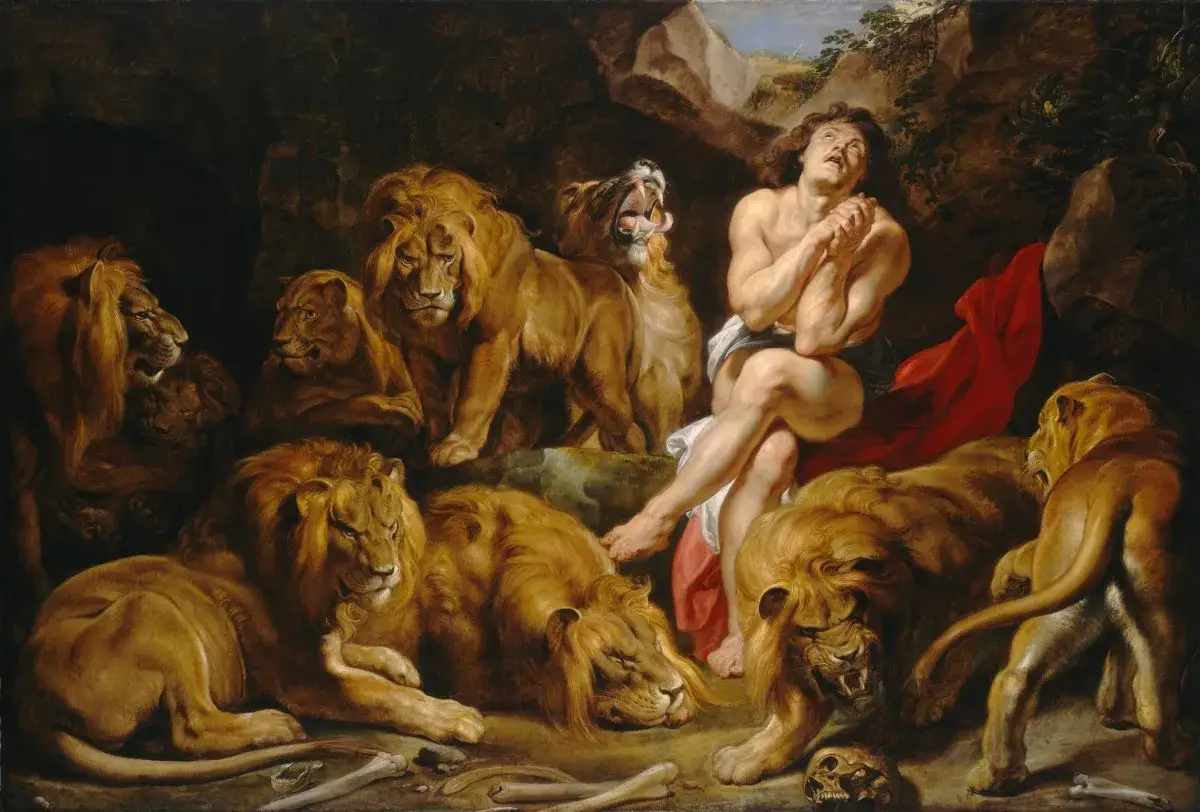 Rubens, w jednym ze swoich najsłynniejszych obrazów, ukazuje Daniela wśród lwów.